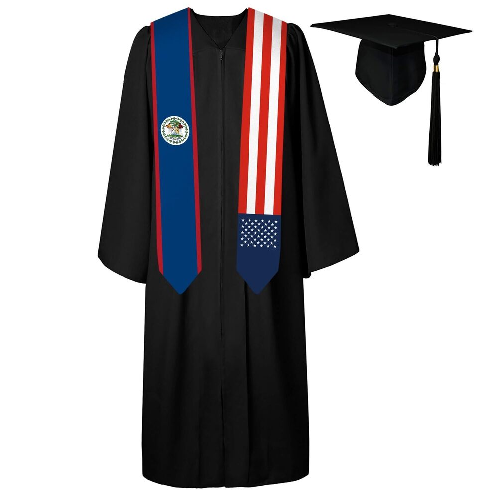 4316 72 Inch Belize Flag and USA Flag Graduation Sash Unisex Adults
